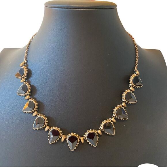 Vintage Black & Antiqued Gold Toned Tear Drop Reversible Statement Necklace. - Picture 1 of 6